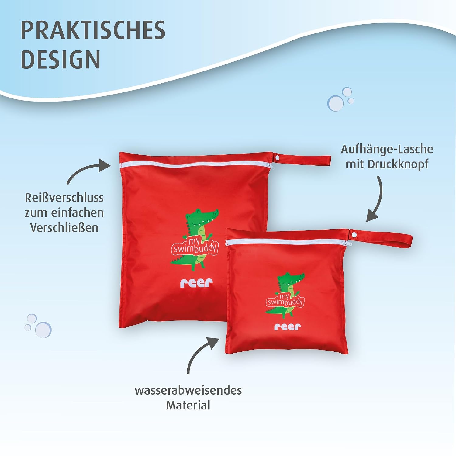Detalle de reer myswimbuddy Wetbag-Set mit 2 Größen (Nassbeutel für Kinder und Erwachsene)