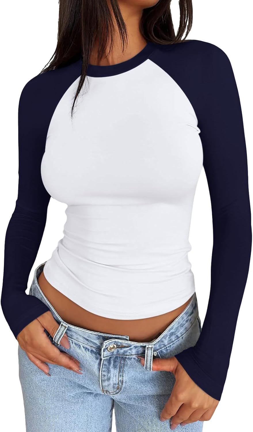 Detalle de LACOZY Women's Basic Ribbed Crop Top – Long Sleeve, Crew Neck, Slim Fit