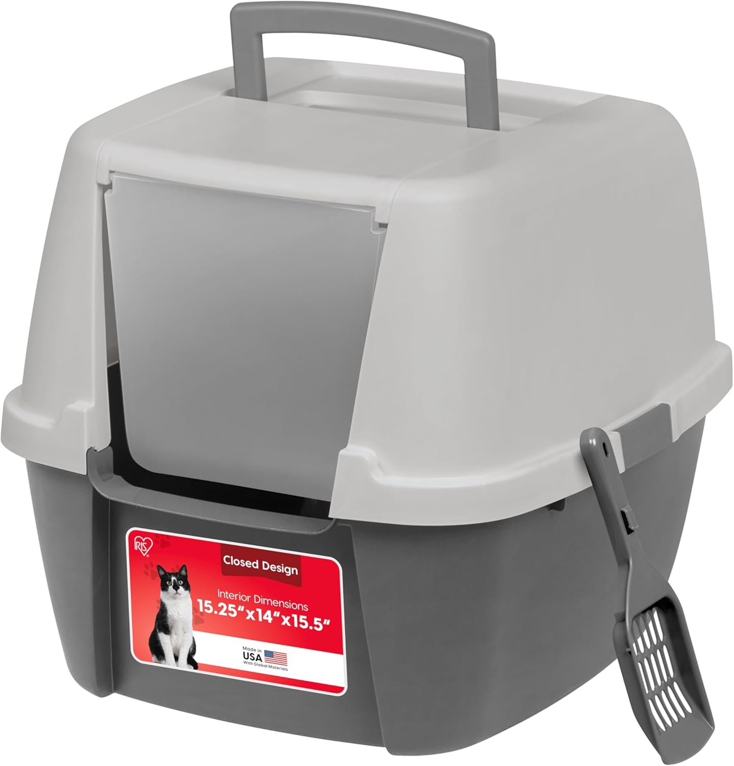 Detalle de IRIS USA 588430 Large Covered Cat Litter Box, Front Entry, Dark Gray