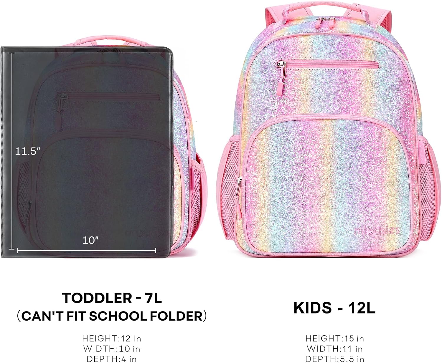 Thumbnail 3 de mibasies Glitter Kids Backpack for Girls – Rainbow Pink 12L (5-8 Years)