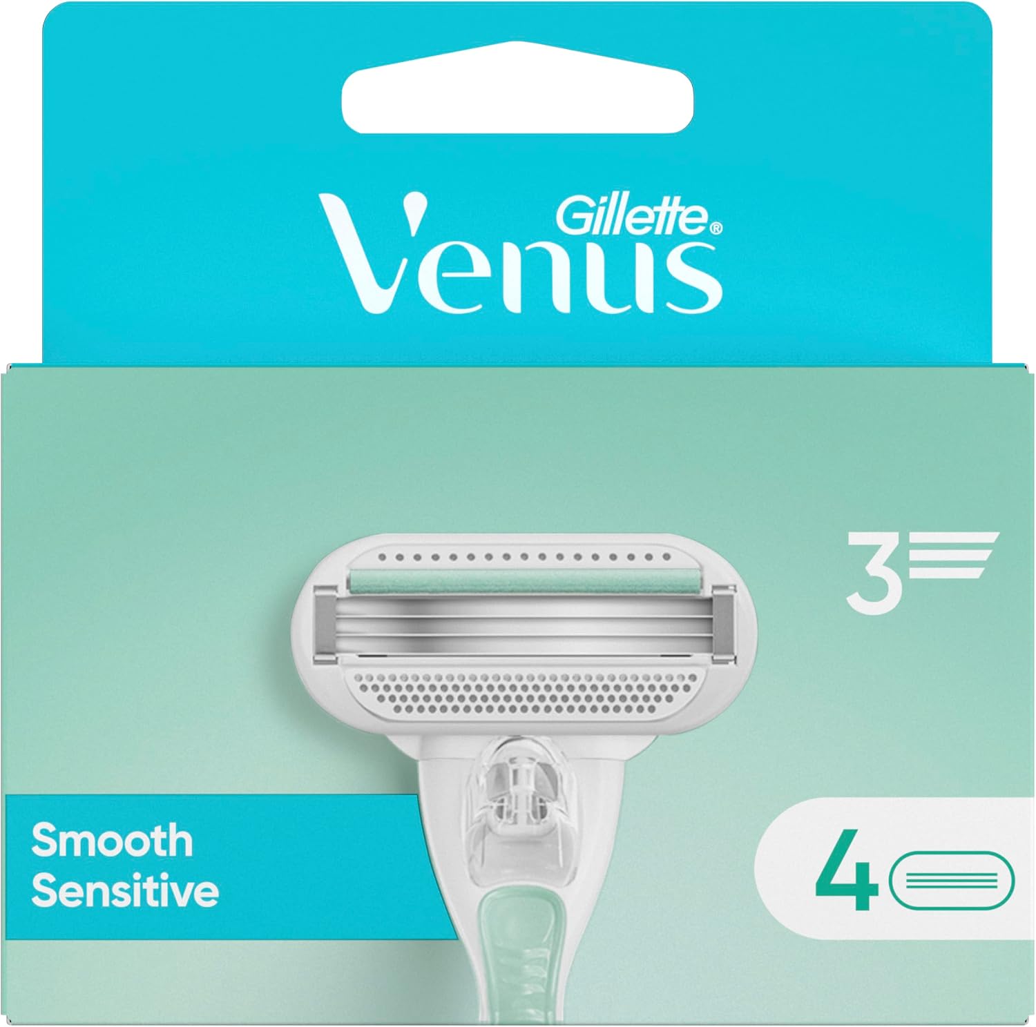 Detalle de Gillette Venus Smooth Sensitive navulmesjes, 4 stuks met 3 mesjes en aloëvera-glijband