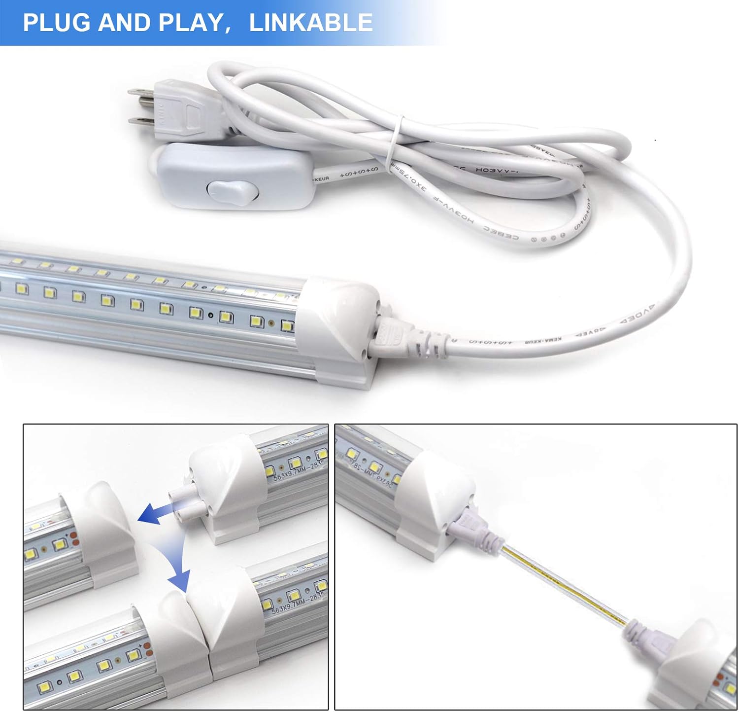 Detalle 2 de Phiwicsh 8-Foot LED Shop Light Fixtures, 90W, 6500K, 10-Pack