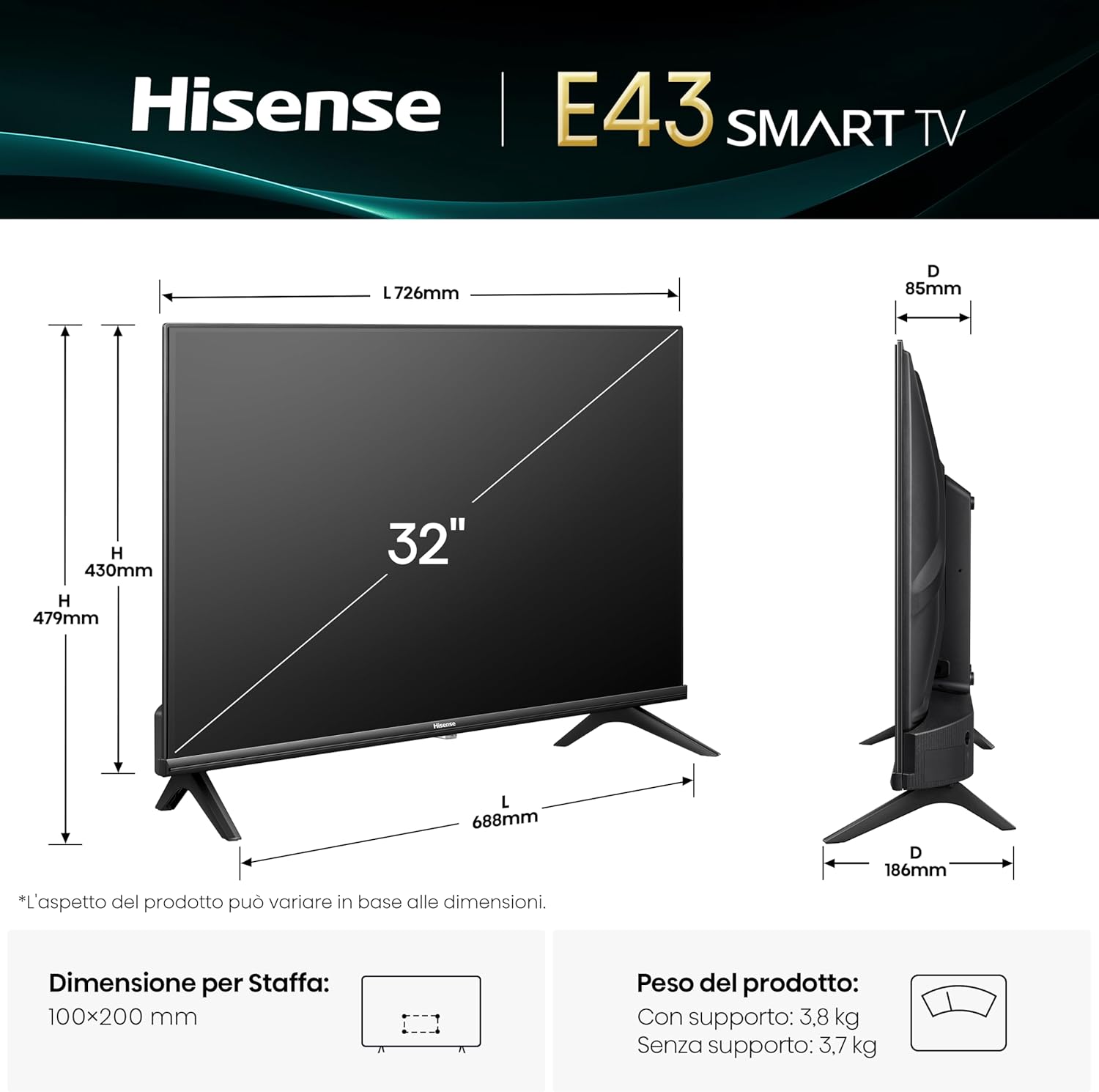 Thumbnail 1 de Hisense 32E43QT TV 32" HD Ready Smart TV VIDAA