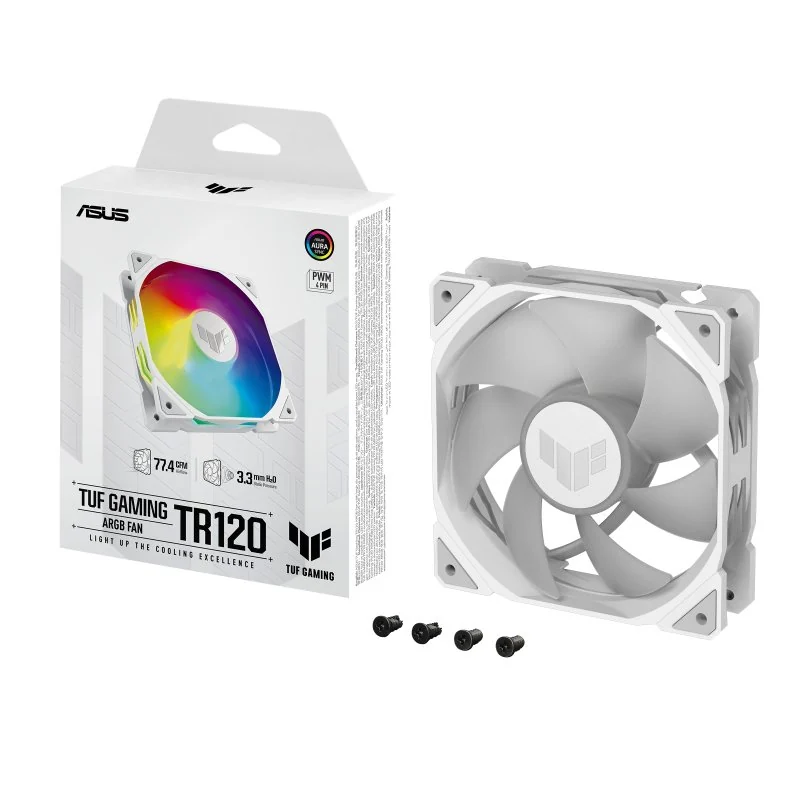 Detalle de ASUS TUF Gaming TR120 ARGB, ventilador de 120 mm blanco con PWM