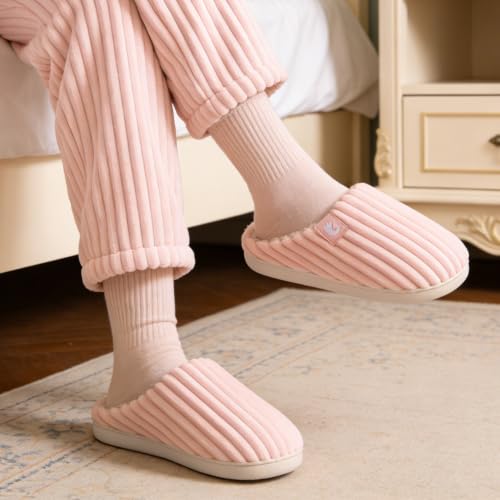Thumbnail 1 de Guyarns Chaussons d'Hiver pour Femmes et Hommes - Semelle à mémoire de forme, Velours côtelé, Doublure fuzzy, Rose, T 40/41 EU