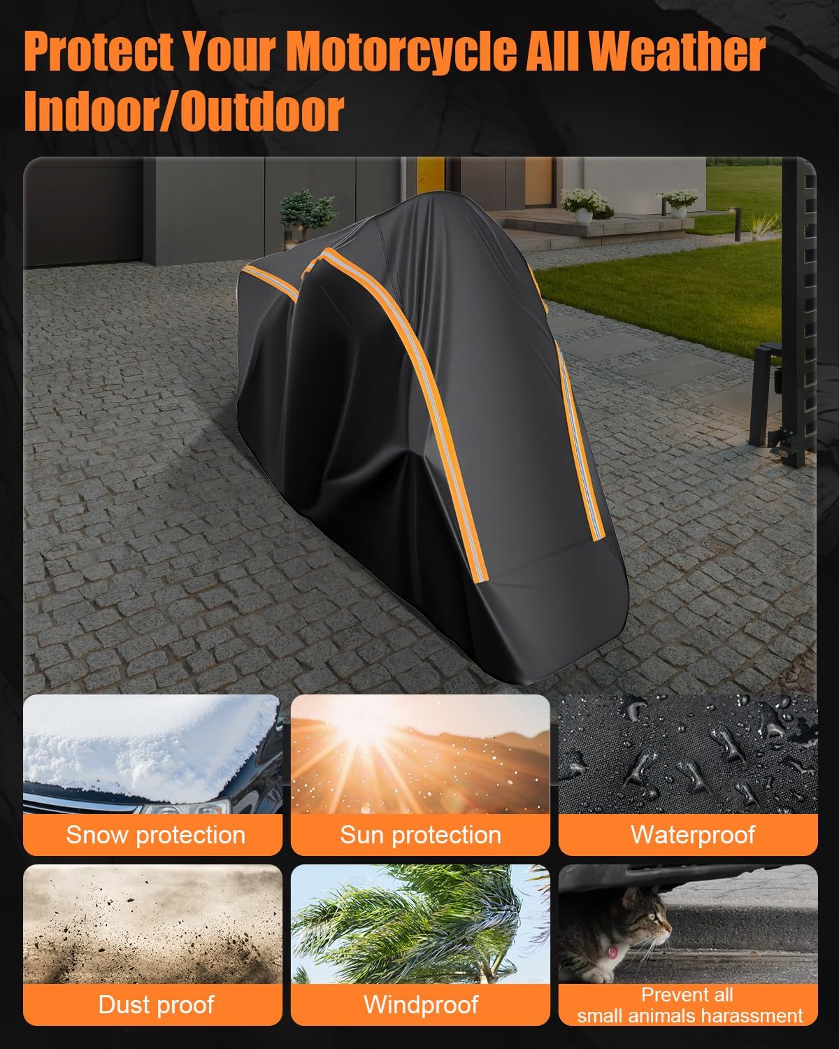 Detalle de FJWDSC Full Enclosed Motorbike Cover (600D) – Waterproof All Weather with Reflective Strips