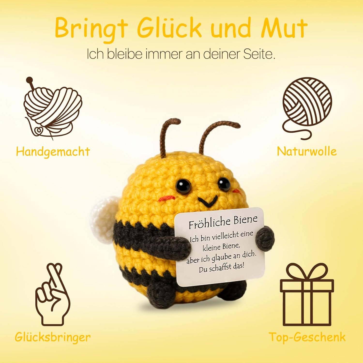 Thumbnail 3 de Farbeele Fröhliche Biene und Glücksbringer-Schlüsselanhänger – handgefertigter Mutmacher mit Mini-Karten, pocket size