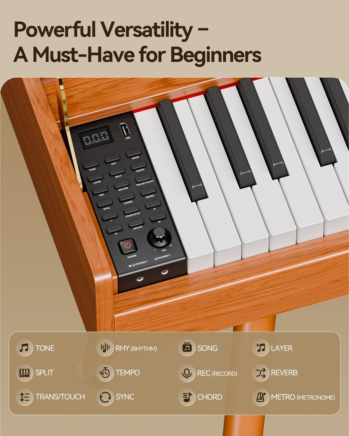 Thumbnail 2 de Rhymo UP88A 88-Key Digital Piano with Hammer Action, 900 Tones and Bluetooth