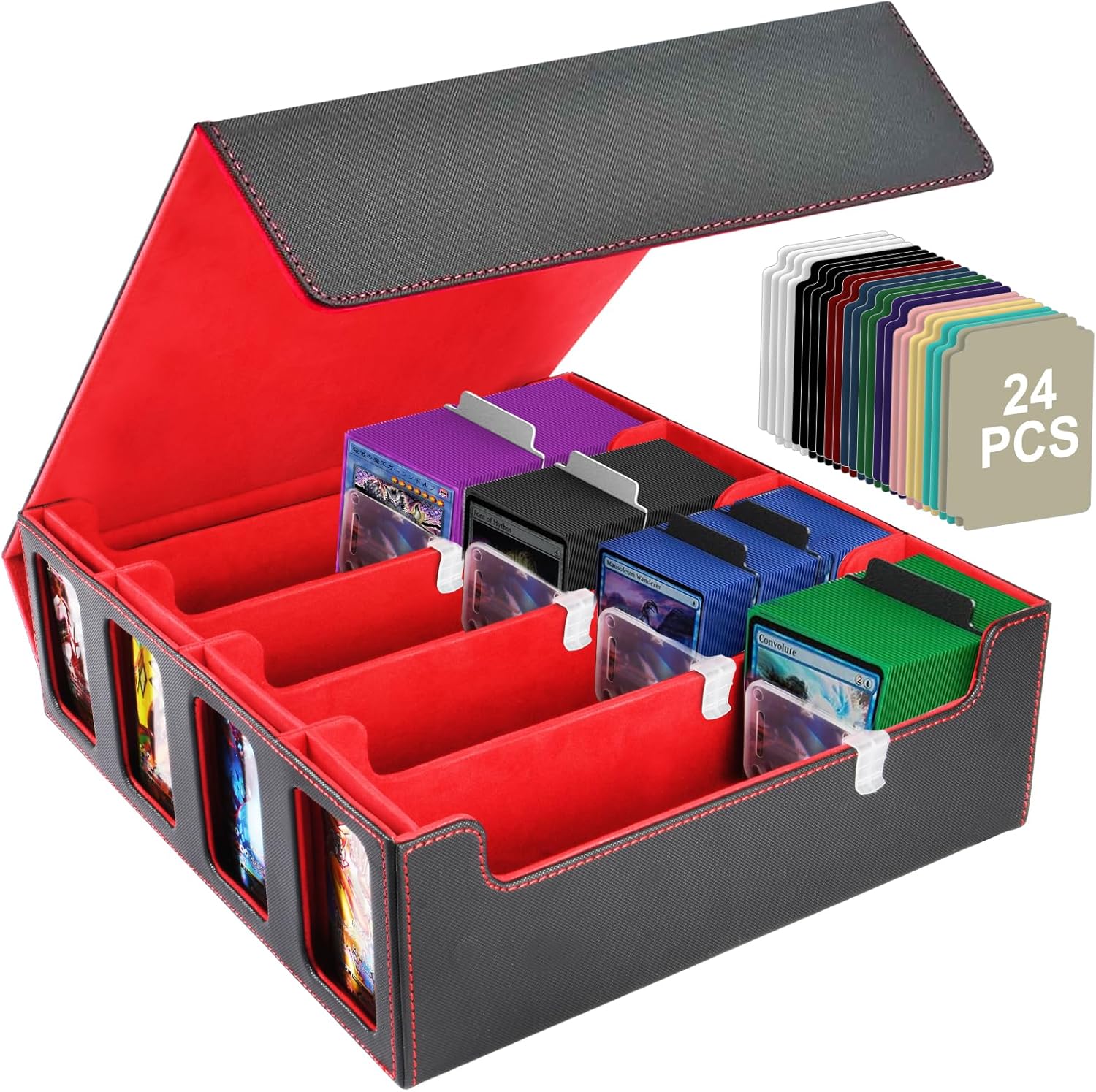 Aolso Deck Box – Rangement Carte 1800+ en cuir synthétique, magnétique et séparateurs (Noir/Rouge)