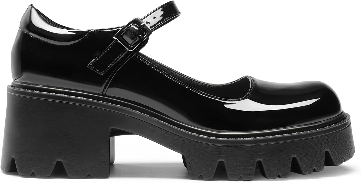 Detalle de DREAM PAIRS Escarpins Femme Mary Jane à petit talon avec plateforme et boucle – confort et style féminin