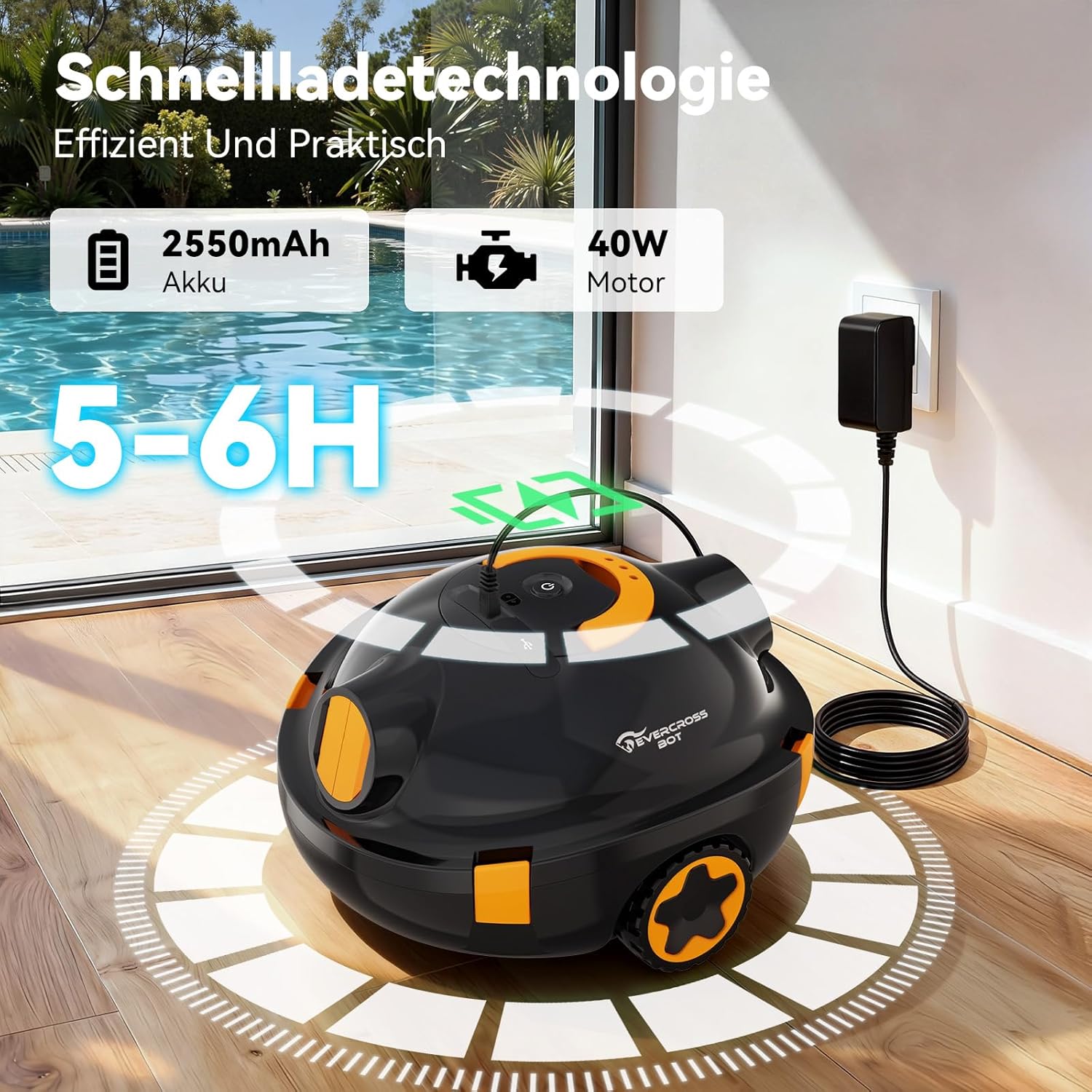 Thumbnail 5 de EVERCROSS BOT Y10 Poolroboter – Akku-Bodenreinigung, 100 Min Laufzeit, IPX8, bis 120 m²