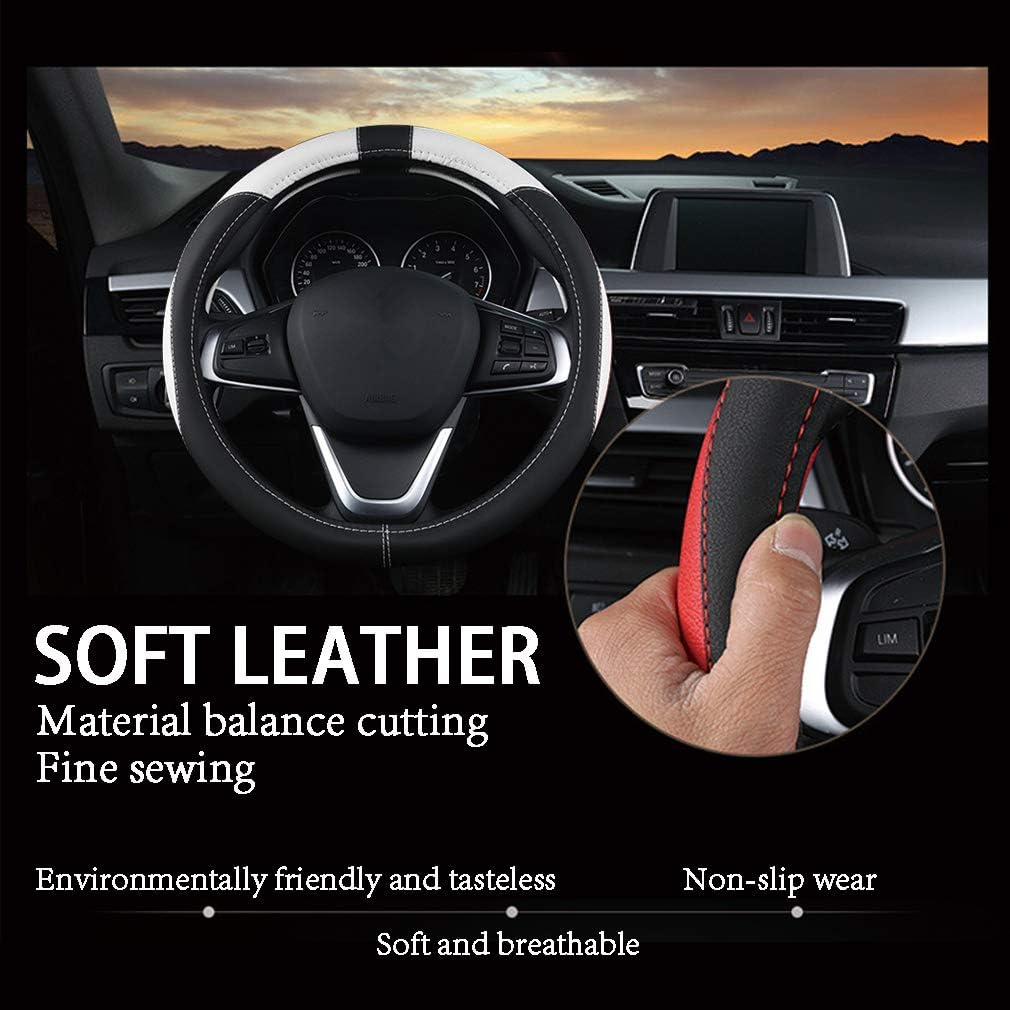 Detalle 2 de coofig Leather Car Steering Wheel Cover 37-38cm (15 inch) Universal, Breathable Anti-Slip Nappa PU Leather