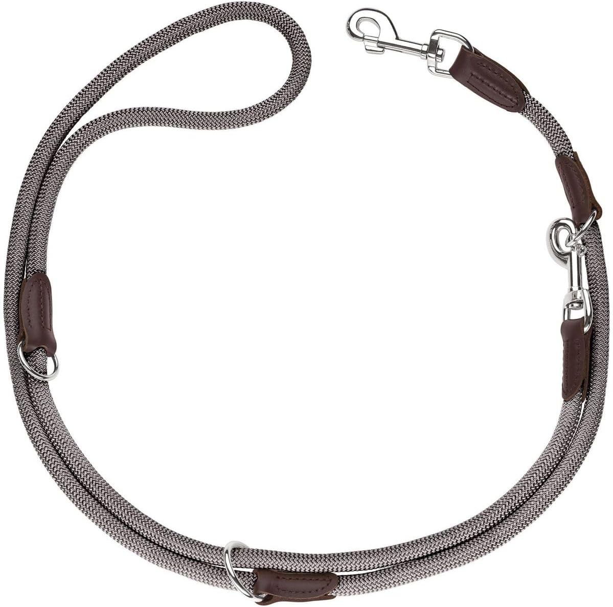 Detalle de HUNTER verstellbare Hundeführleine FREESTYLE (3-fach), grau – robust & wetterfest, Tau-Optik