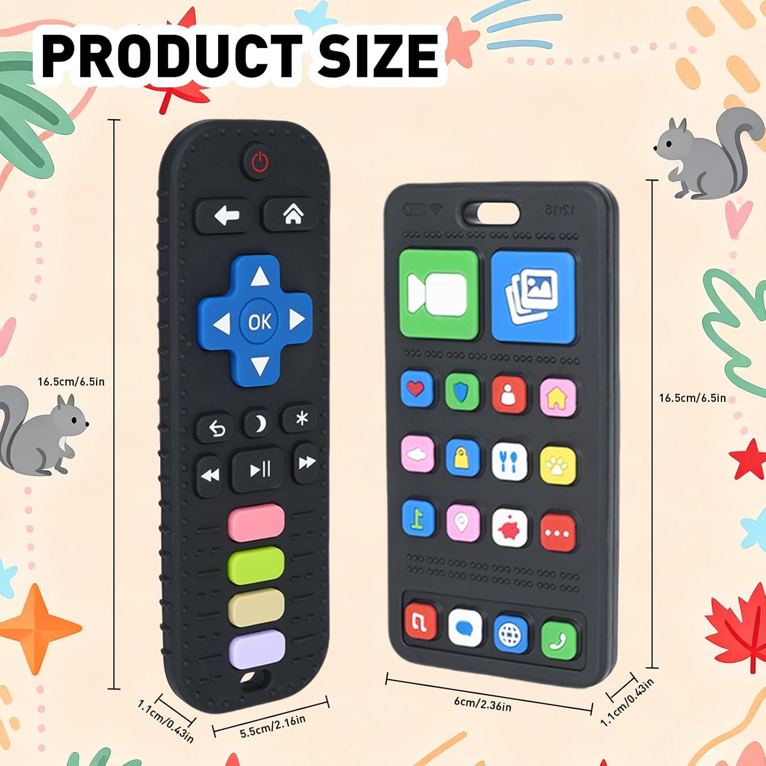 Thumbnail 1 de Aolso 2 Pack Silicone Teething Toys for Baby (TV Remote & Phone Shape) – Safe, Stimulation-Driven Teethers