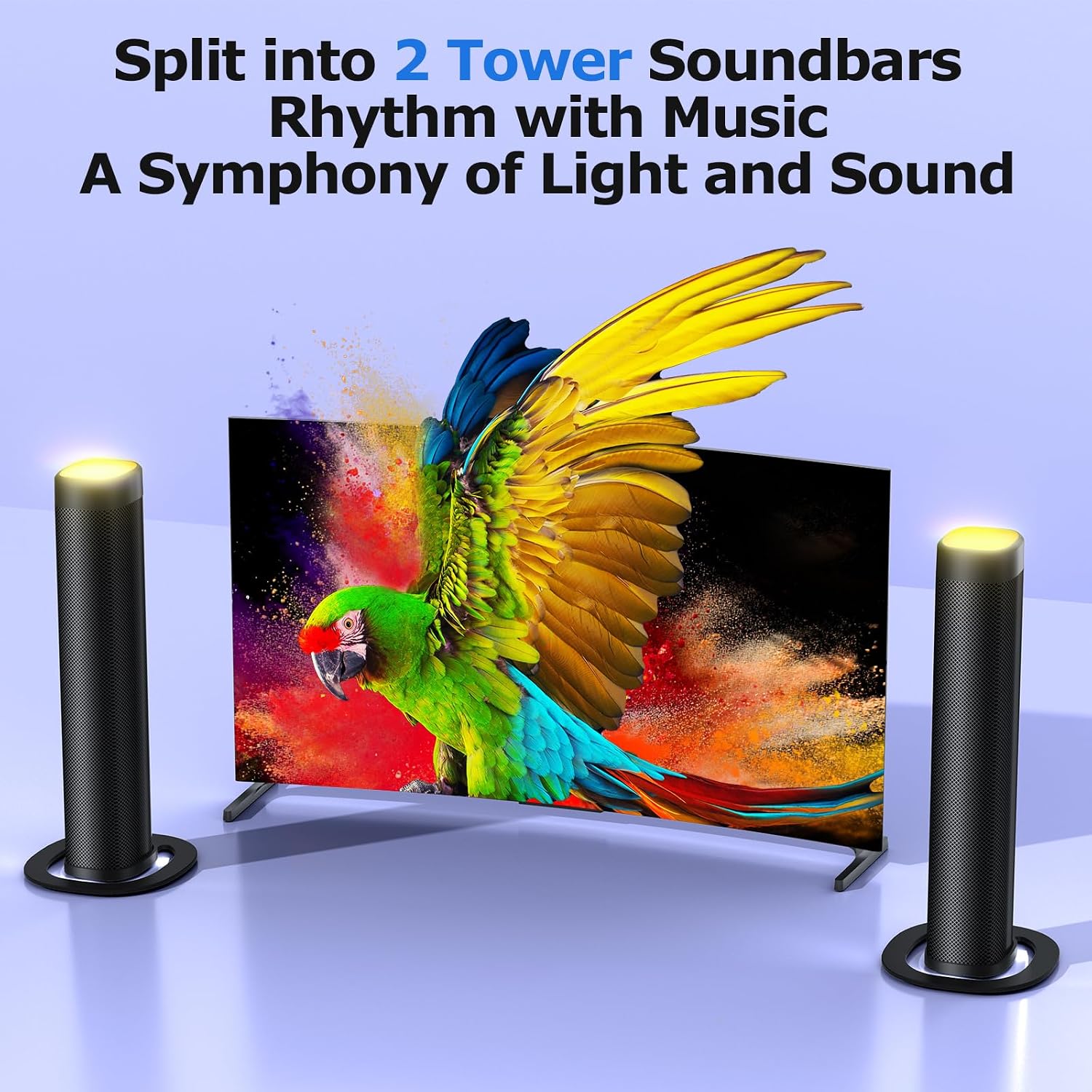 Detalle de FHNFHN 100W Sound Bar for Smart TV with Bluetooth 5.3, ARC/Opt/AUX, and Dynamic RGB Lighting
