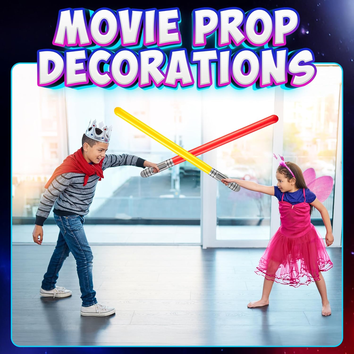 Thumbnail 4 de Bedwina Inflatable Light Sabers for Kids (Pack of 12) – 35-inch Neon Blow-Up Toy Swords
