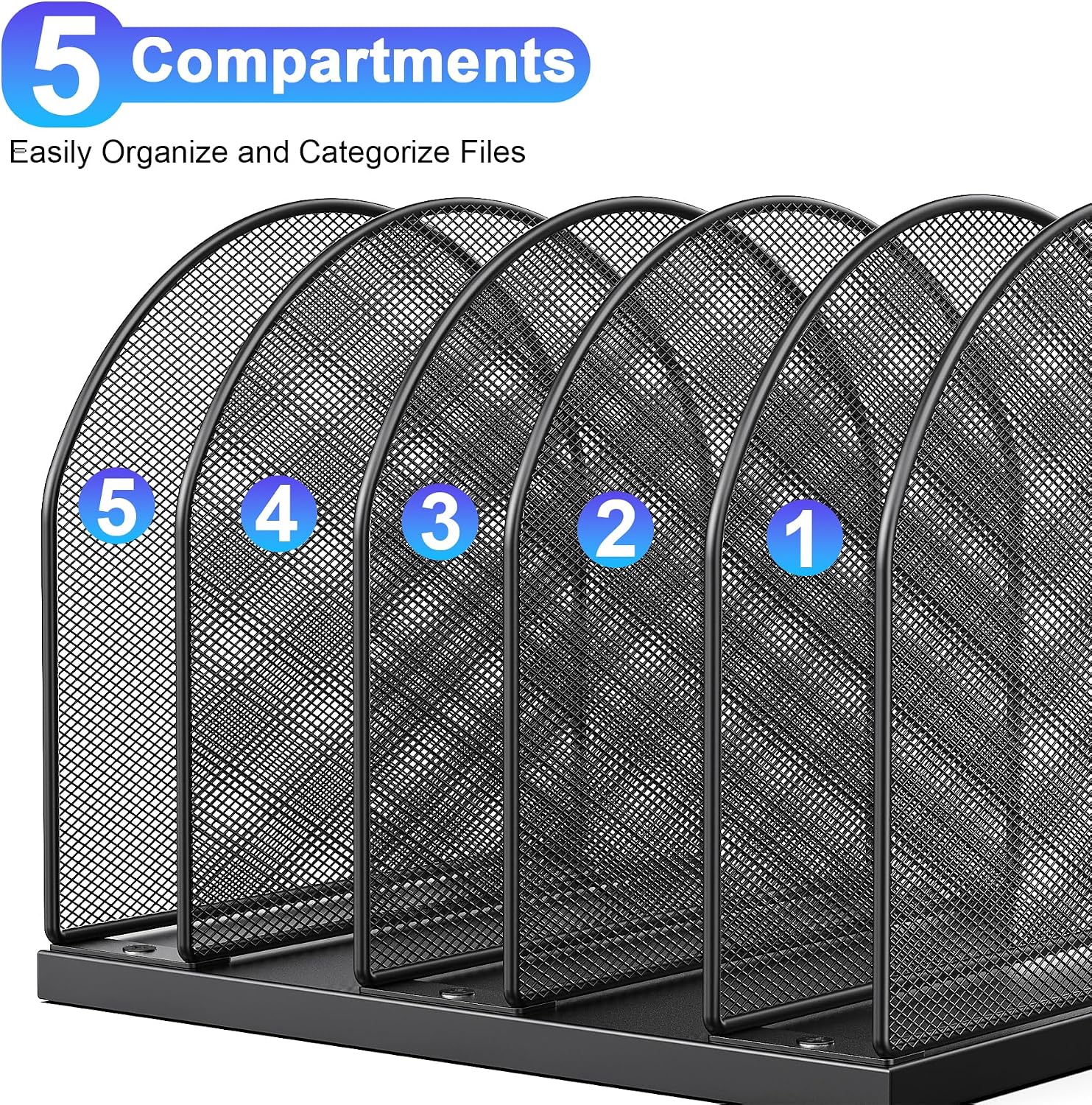 Detalle 1 de gianotter Y-3 Desktop File Organizer, 5 Compartments, Black Carbon Steel