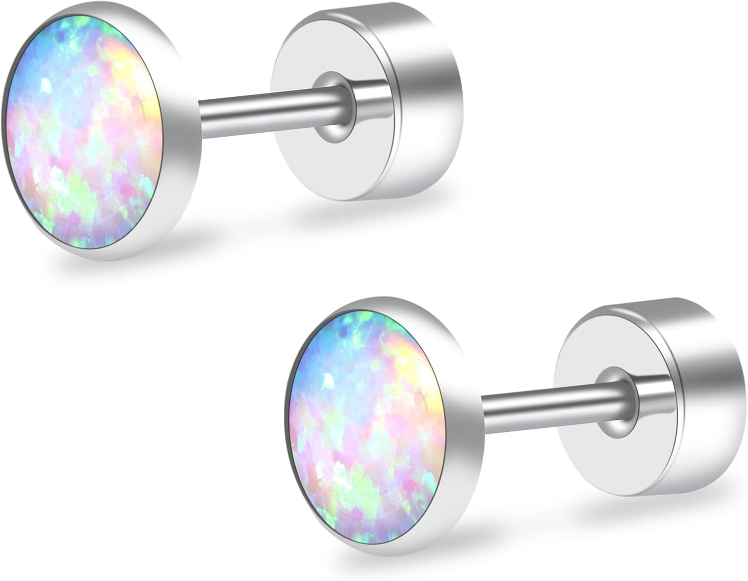 Detalle de ZDE G23 Titanium Opal Blue Pacific Heart Flatback Stud Earrings (3/4/5mm) for Sensitive Ears