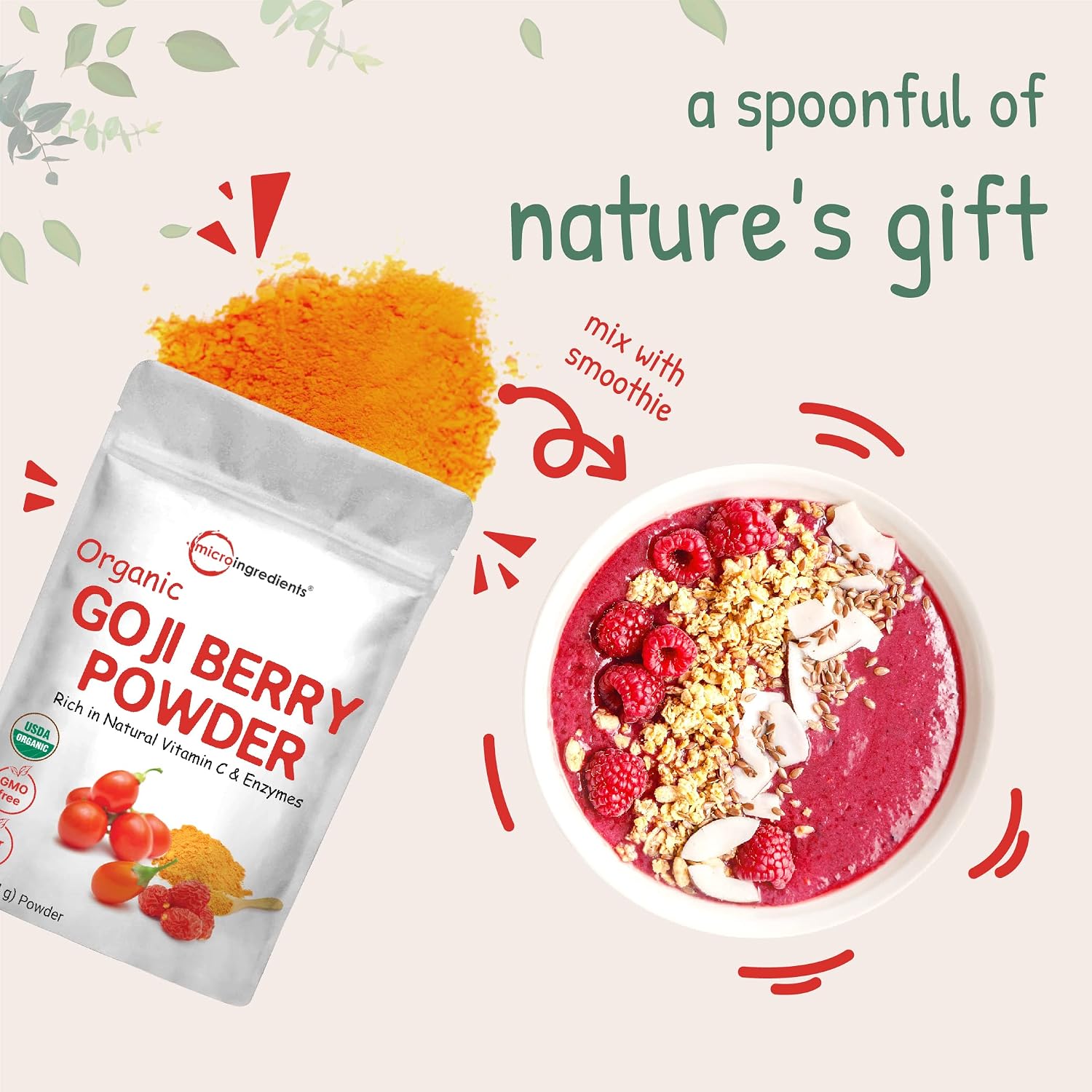 Thumbnail 4 de Micro Ingredients Organic Goji Berry Powder, 16 oz, Freeze-Dried, Vegan