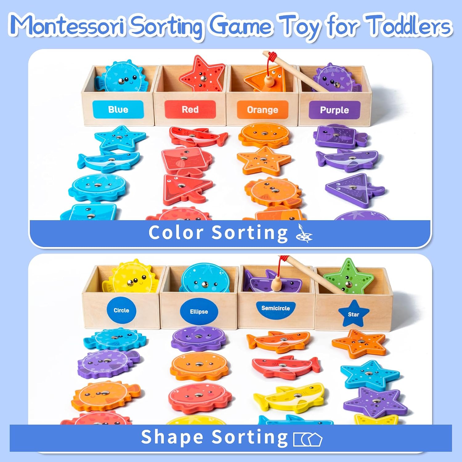 Smartwo Wooden Magnetic Fishing Game for Kids