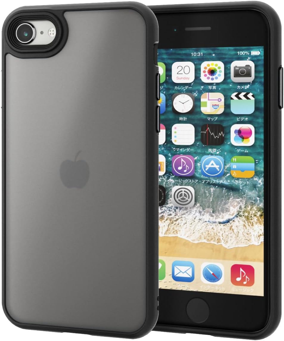 Detalle de エレコム PMWA22SHVCKBK iPhoneケース 半透明マット仕上げ・四角エアクッション・ストラップホール付き