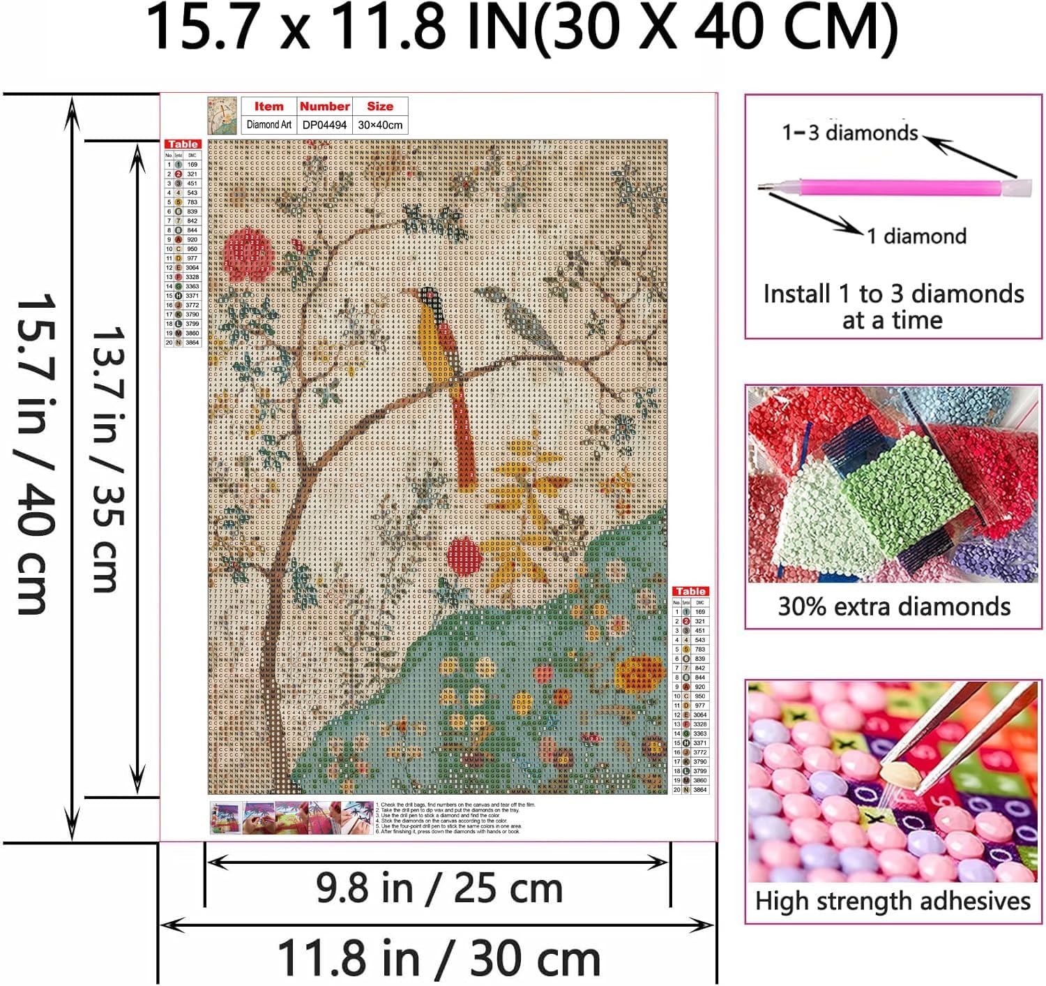 Detalle 2 de ZeeLionArt Vintage Persian Birds & Flowers Diamond Painting Kit, 12 x 16-Inch Full Round Drill
