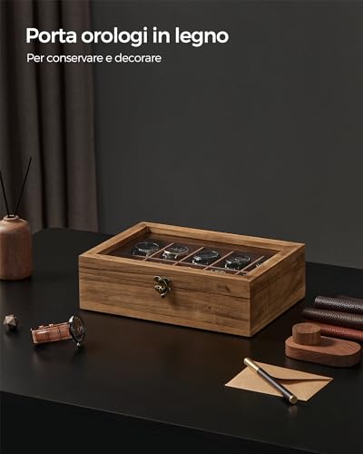 Detalle de SONGMICS Scatola per Orologi JOW100K01: portaorologi in legno con coperchio in vetro, 10 scomparti