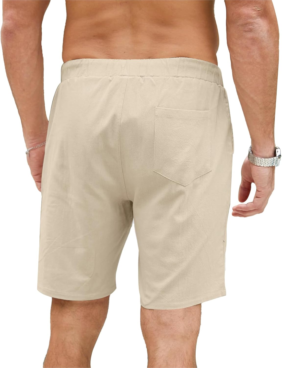 Detalle de LVCBL Herren Shorts aus Leinenmischung – kurze Sommerhose mit Taschen, elastischem Bund