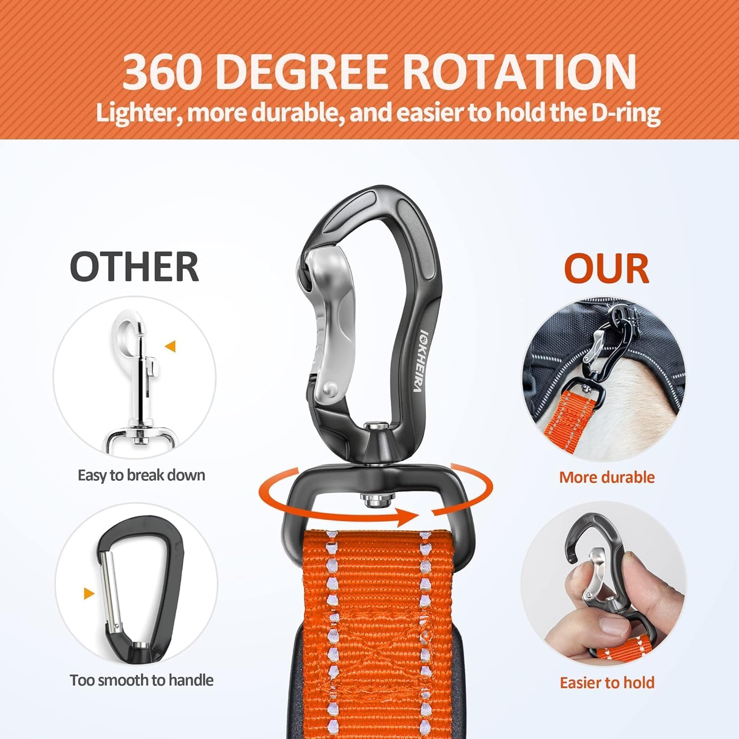 Detalle de IOKHEIRA Bungee Dog Leash: Anti-Pull, Car Seat Belt Buckle & Reflective Safety