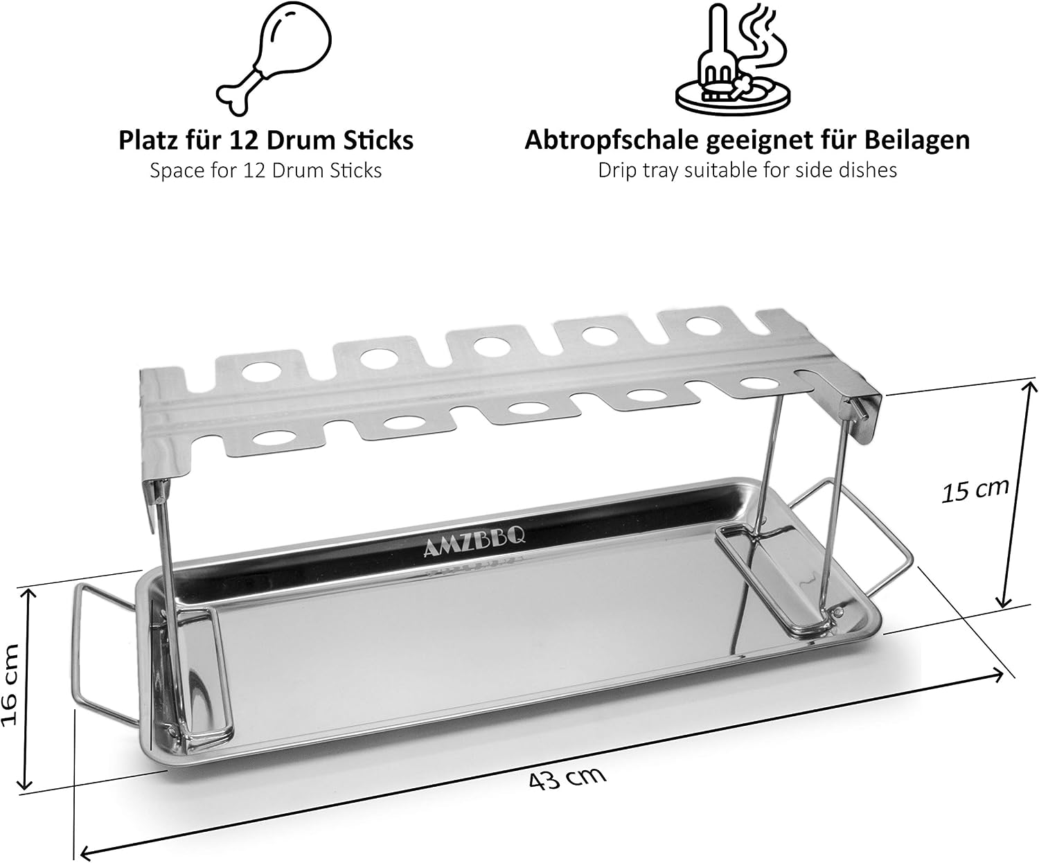 Detalle de AMZBBQ Supporto per cosce di pollo Premium — 12 pezzi, acciaio inox lavabile in lavastoviglie
