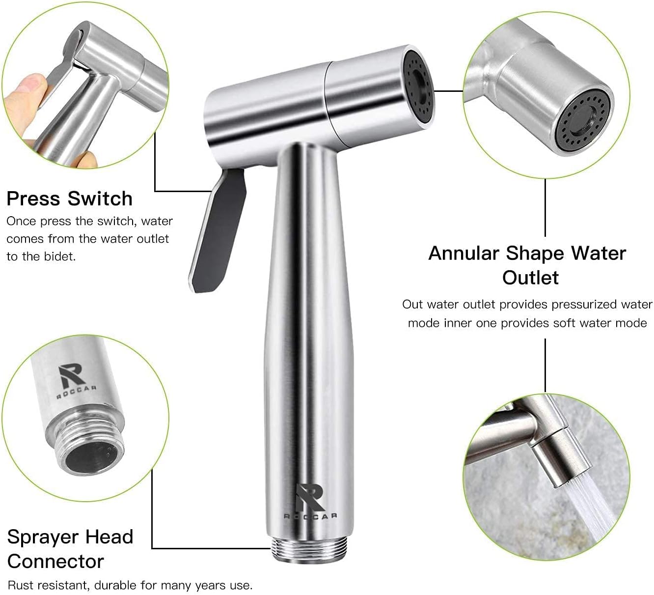 Detalle de Roccar 20231212 Handheld Bidet Sprayer, Stainless Steel with Dual Spray Modes