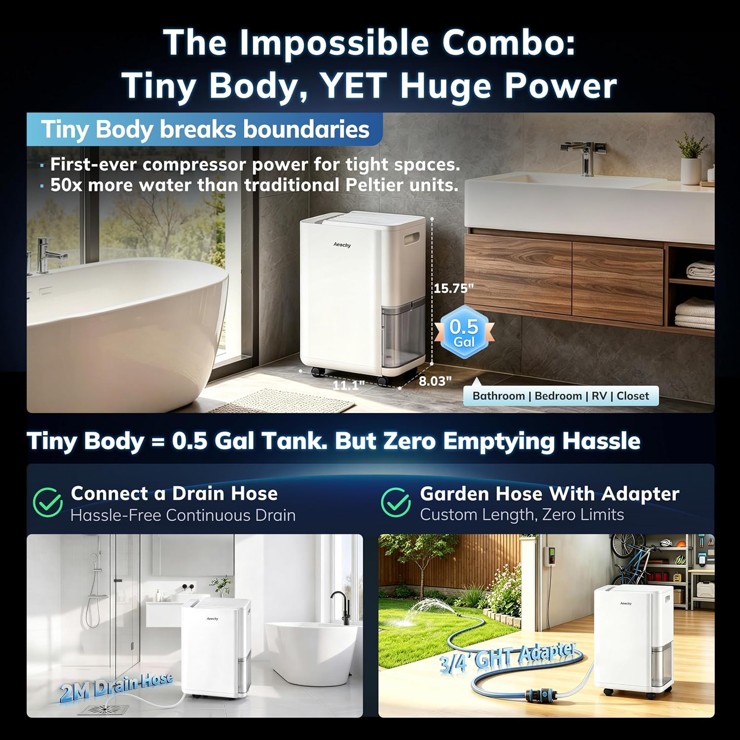 Detalle 2 de AEOCKY Dehumidifier with 0.5-Gallon Tank