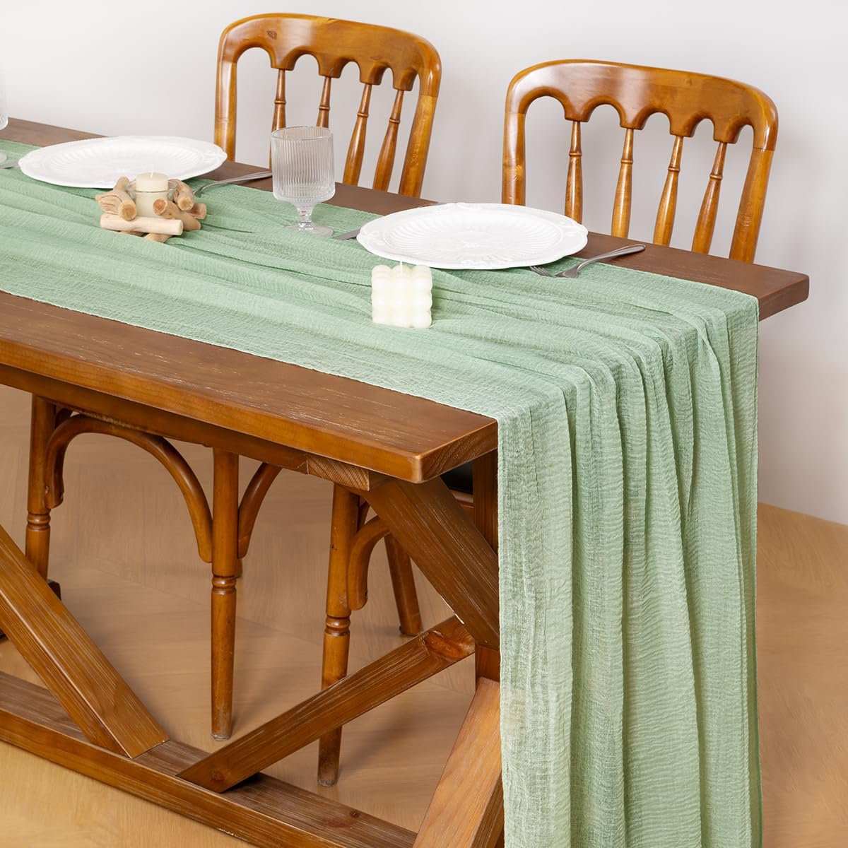 Thumbnail 1 de Socomi Sage Green Cheesecloth Table Runner 120in