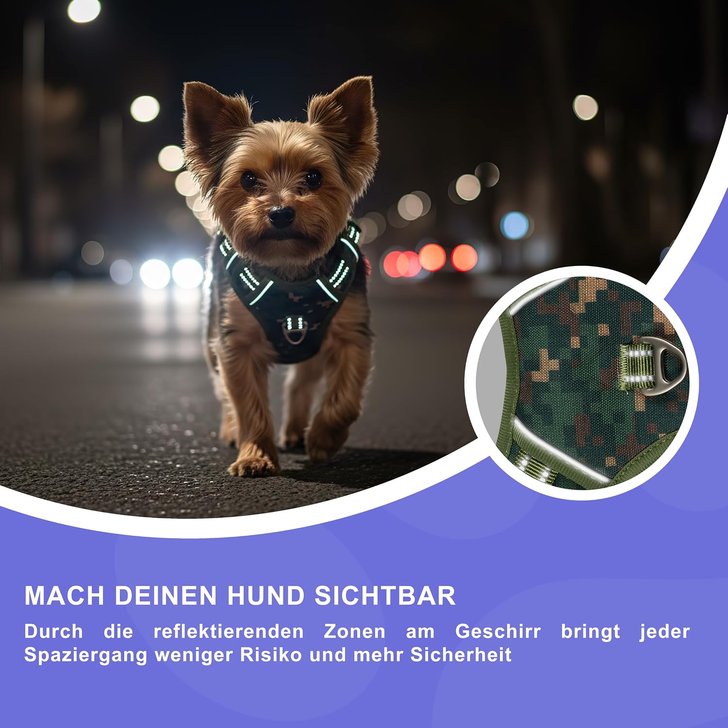 Detalle de Reichstadt Pets Pettorina per Cani regolabile anti-tiro con maniglia e inserti riflettenti, imbottita e traspirante (taglia M)