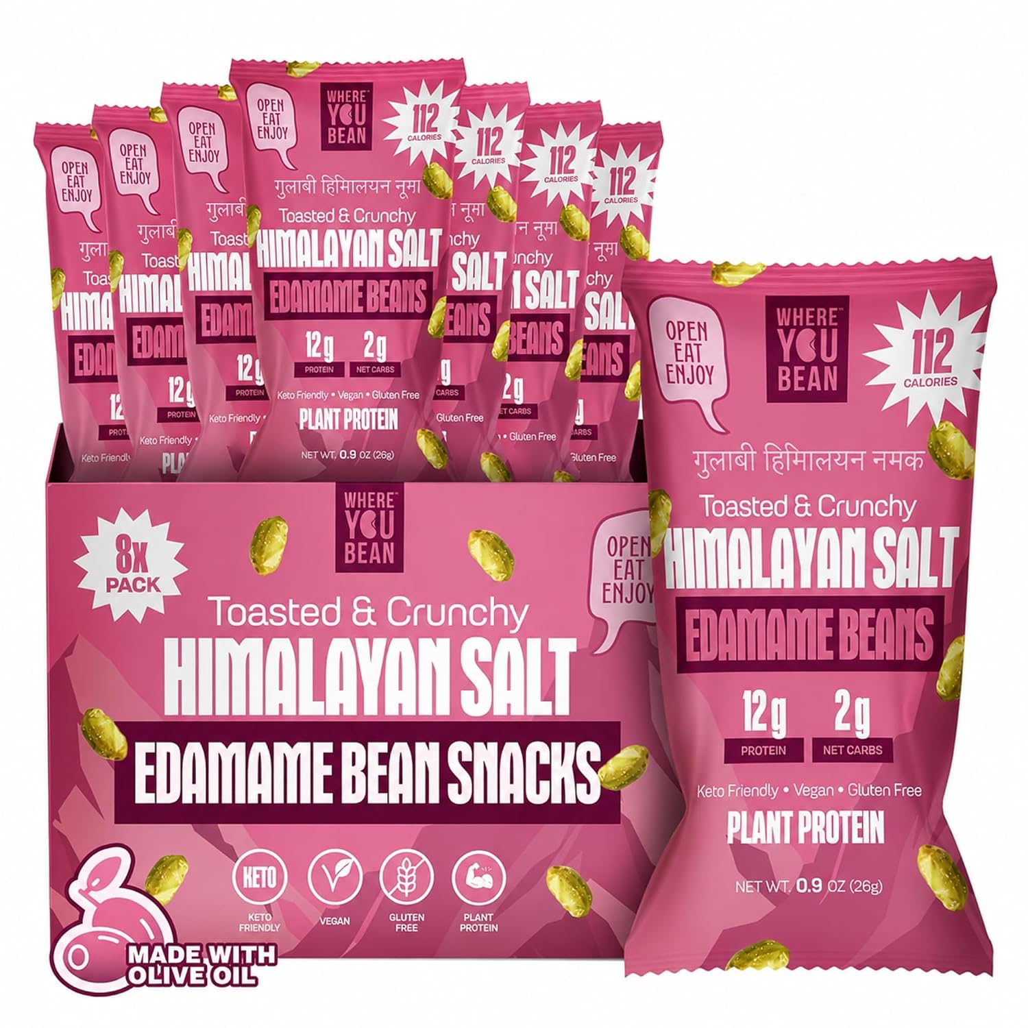 Detalle de Where You Bean Dry-Roasted Edamame Snack, Himalayan Salt, 12g Protein