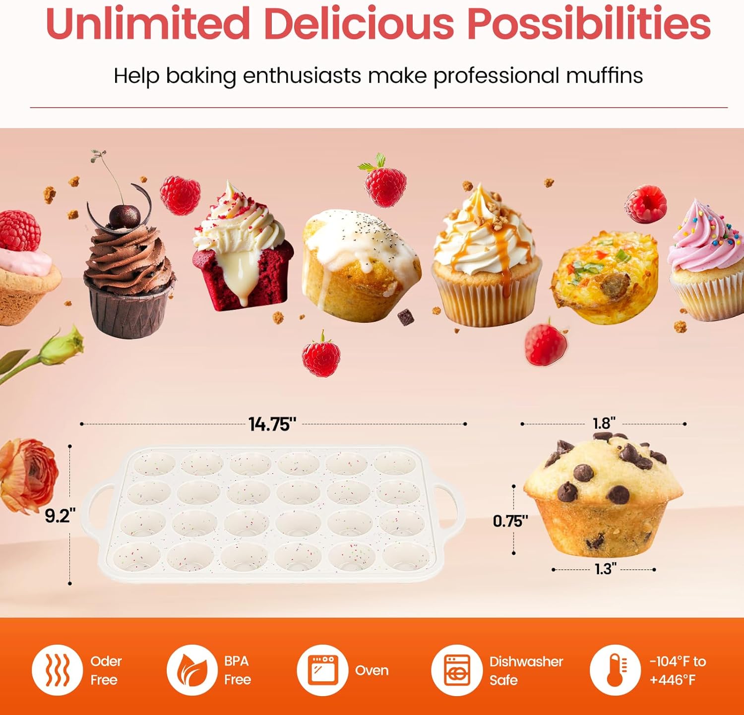 Thumbnail 3 de Fimary Silicone Mini Muffin Pan With Metal Reinforced Frame – 24 Cups, BPA Free, Non-Stick, Oven Safe