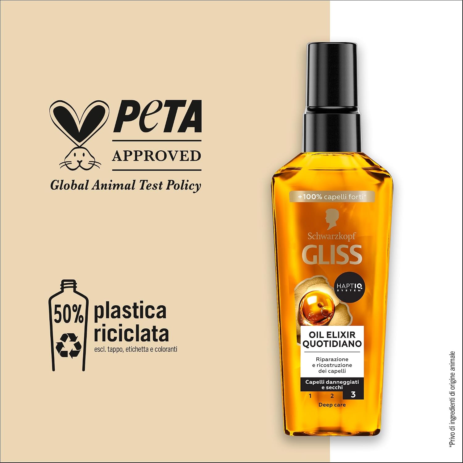 Detalle de Schwarzkopf Gliss Oil Elixir Quotidiano 75 ml: olio nutriente per capelli danneggiati, con HAPTIQ System