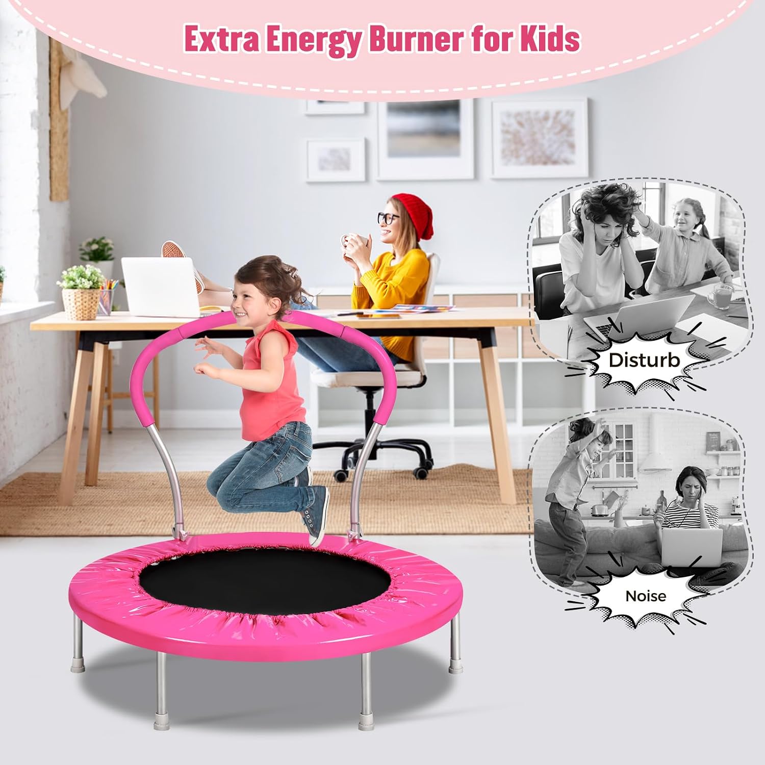 Thumbnail 4 de Lyromix 36-Inch Kids Trampoline With Handle — Indoor Mini Trampoline for Toddlers and Light Fitness