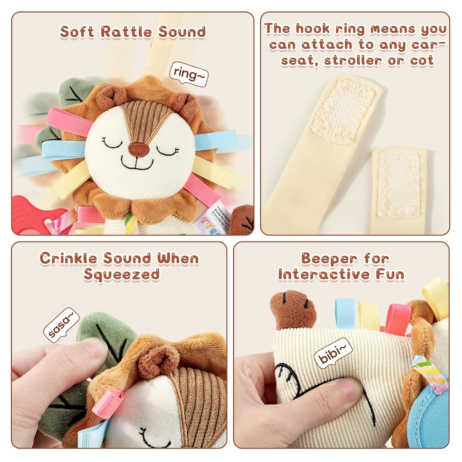 Detalle de TYRY.HU Baby Greifling mit Riemen – Löwe, vielseitiges Spielzeug für Baby 0–12 Monate