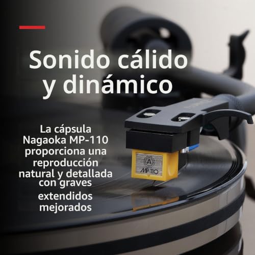 Detalle de Fluance RT85N Reference: plato de vinilo con cápsula Nagaoka MP-110 y base de MDF de alta masa