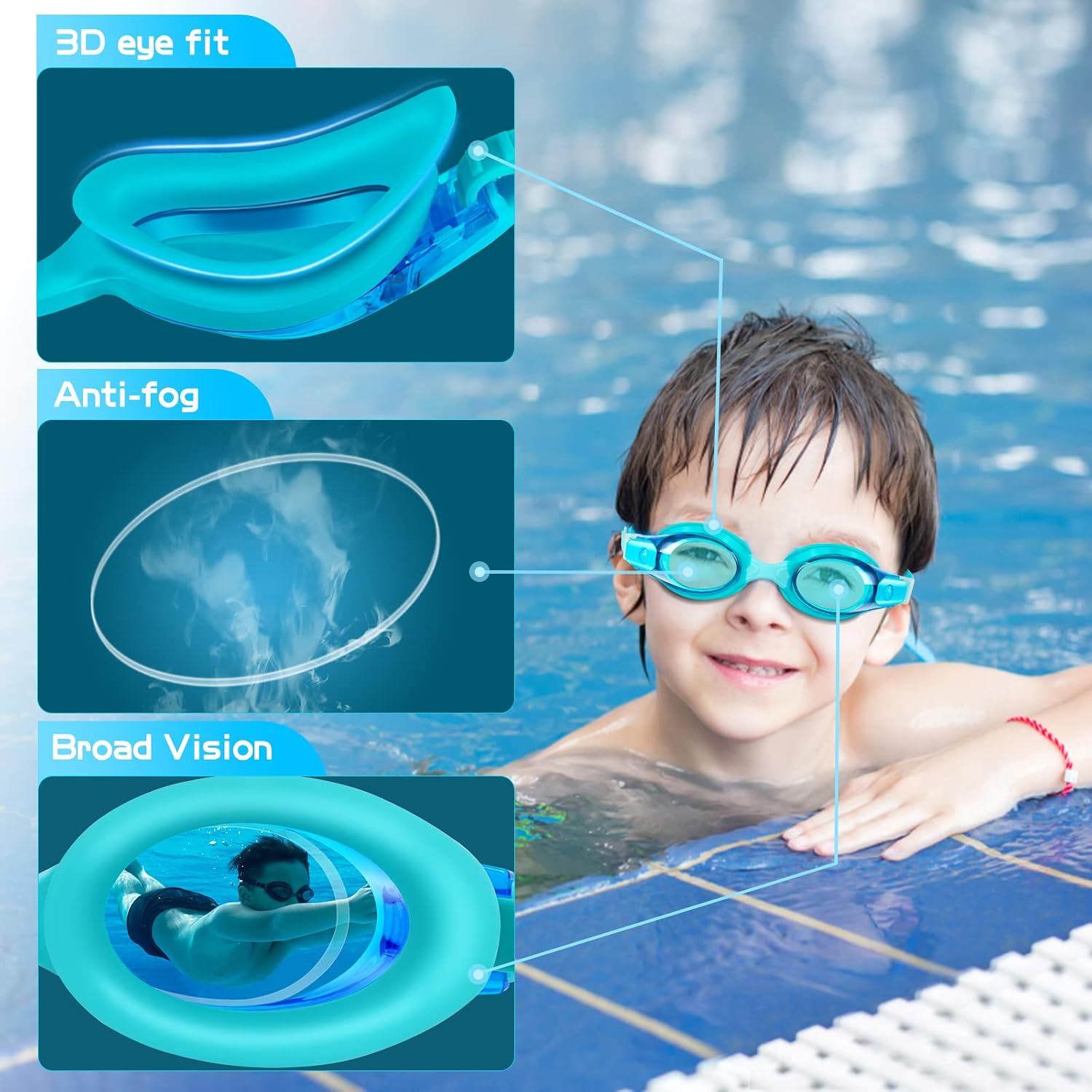 Thumbnail 2 de JATEKA Occhialini da nuoto bambini unisex anti-appannamento con anti-UV e lenti mirror HD (4-14 anni)