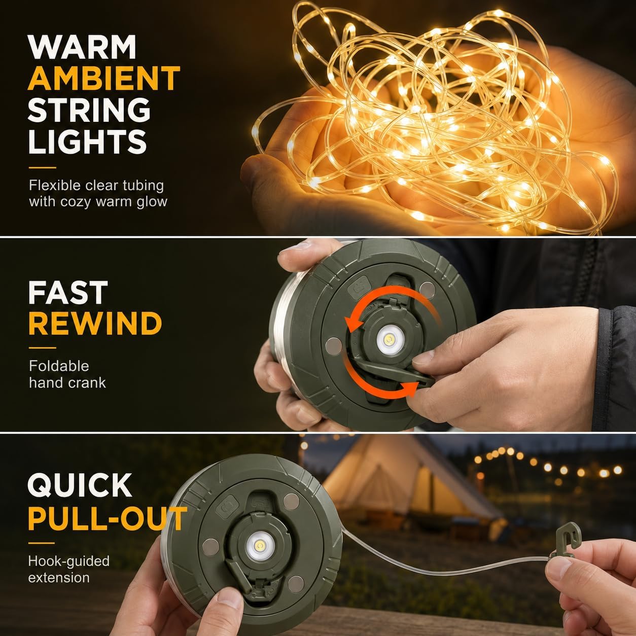 Thumbnail 4 de Meipall lyd-001 oprolbare campinglamp 4-in-1, lichtsnoer van 10 m en 8 standen
