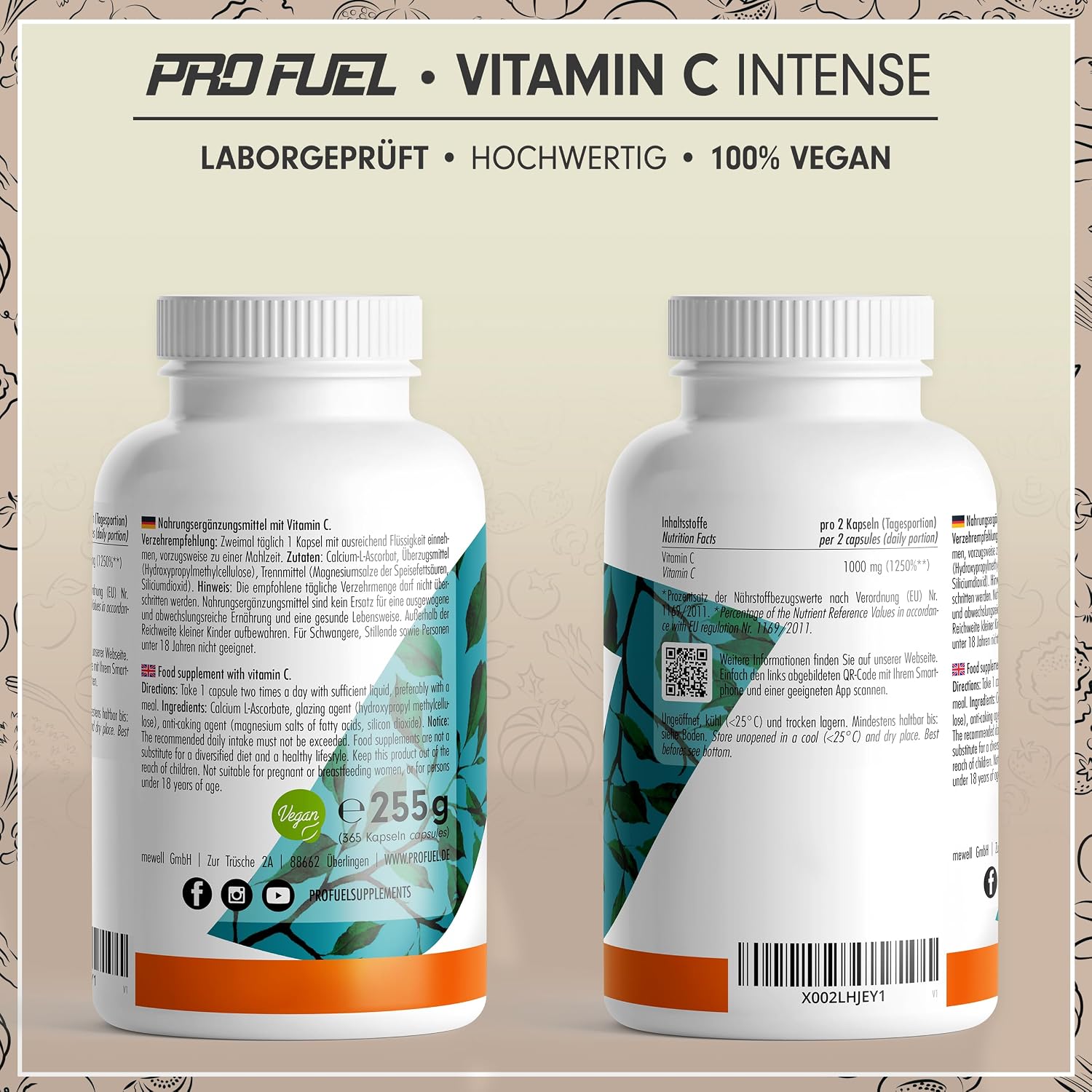 Detalle de Vitamin C Kapseln 365x – 1000 mg gepuffertes Calcium-L-Ascorbat, vegan & laborgeprüft