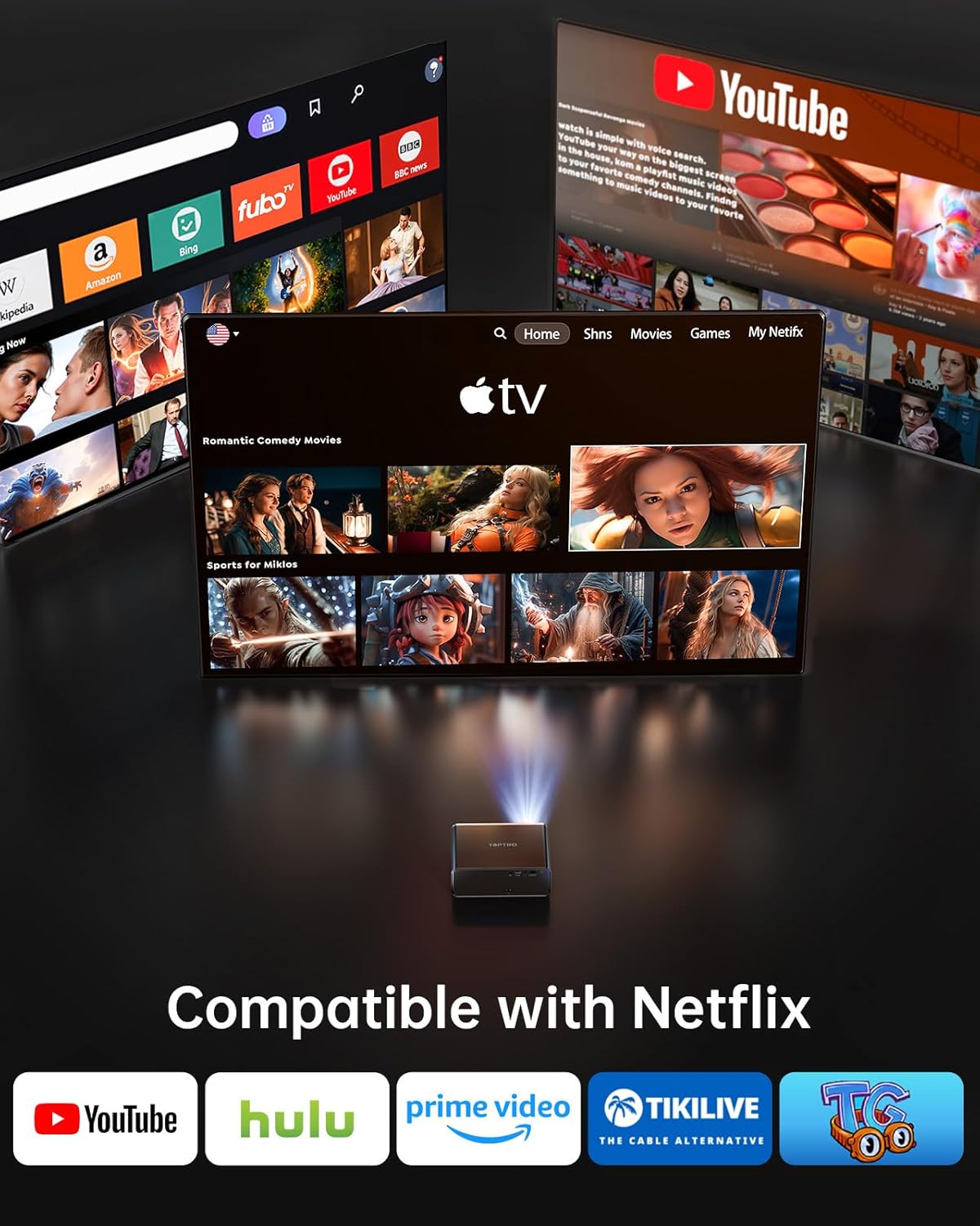 Thumbnail 1 de TOPTRO A1: Proiettore 4K con Netflix, Dolby Audio e AI Auto Focus – portatile per home theater e uso esterno