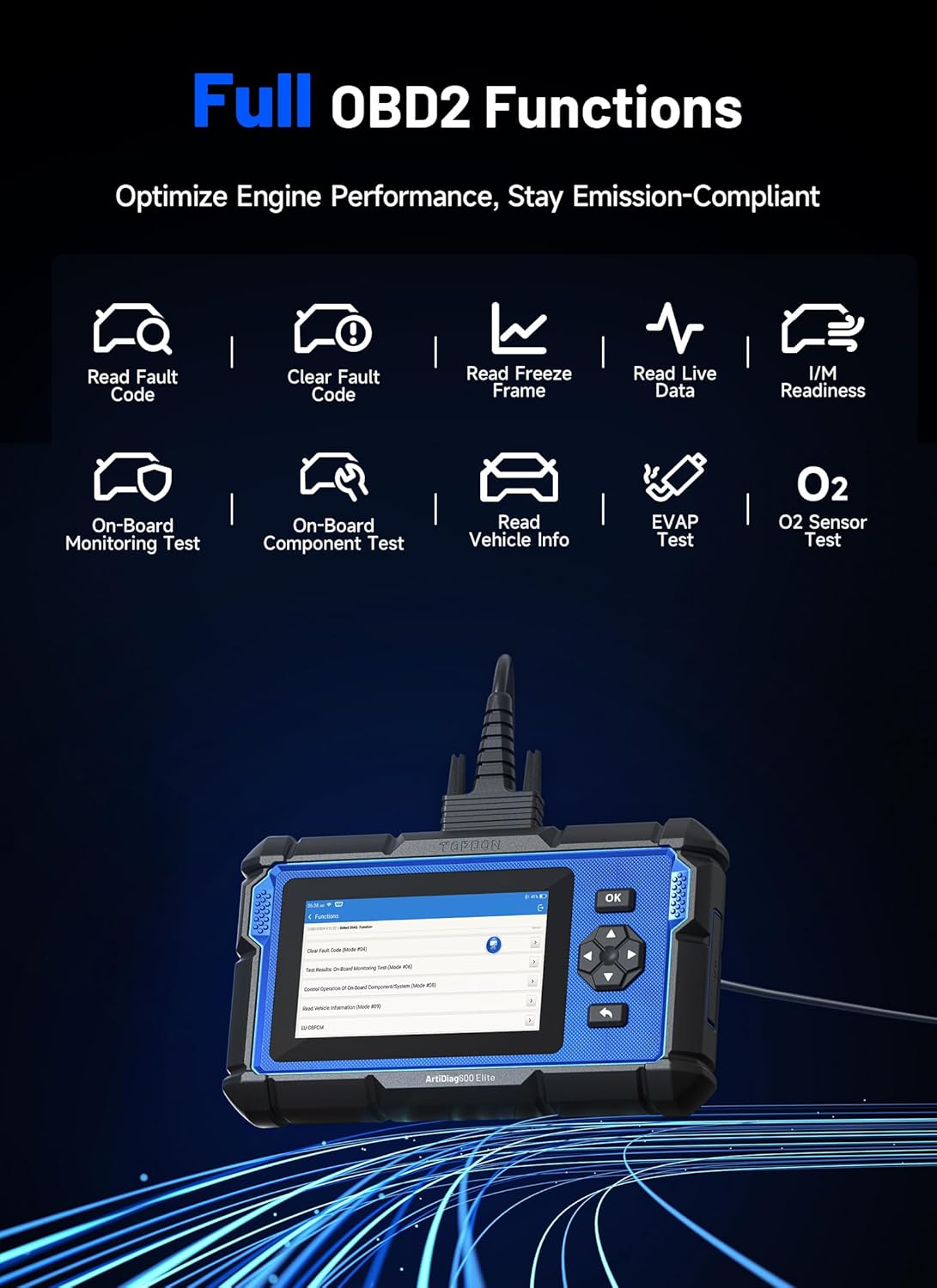 Detalle de TOPDON ArtiDiag600 Elite OBD2 Scanner (Full-System Diagnostic Tool) with CAN-FD