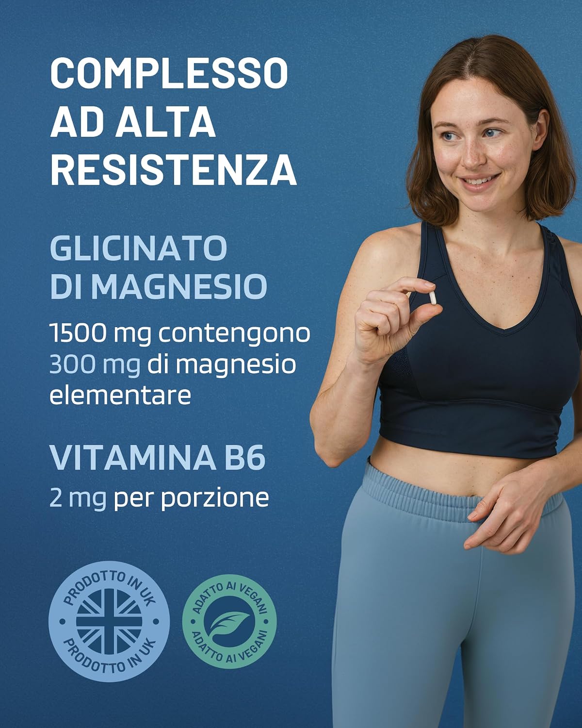 Detalle de Magnesio Bisglicinato 1500 mg con Vitamina B6 – PharmaZen, 120 capsule vegane