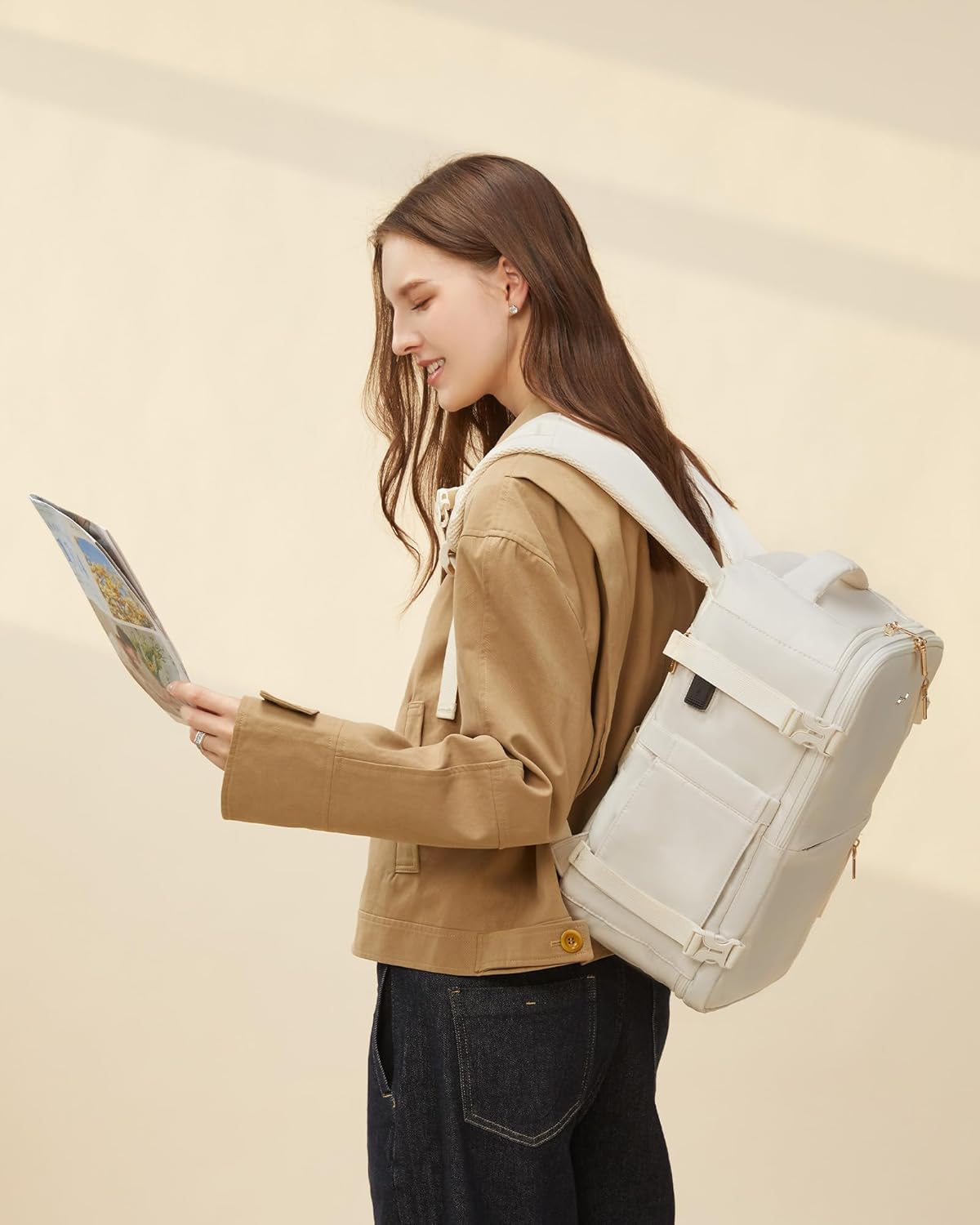 Detalle de LOVEVOOK Sac à Dos Voyage Avion 40x20x25 - Bagage cabine 20L, USB, 14'' PC, Beige