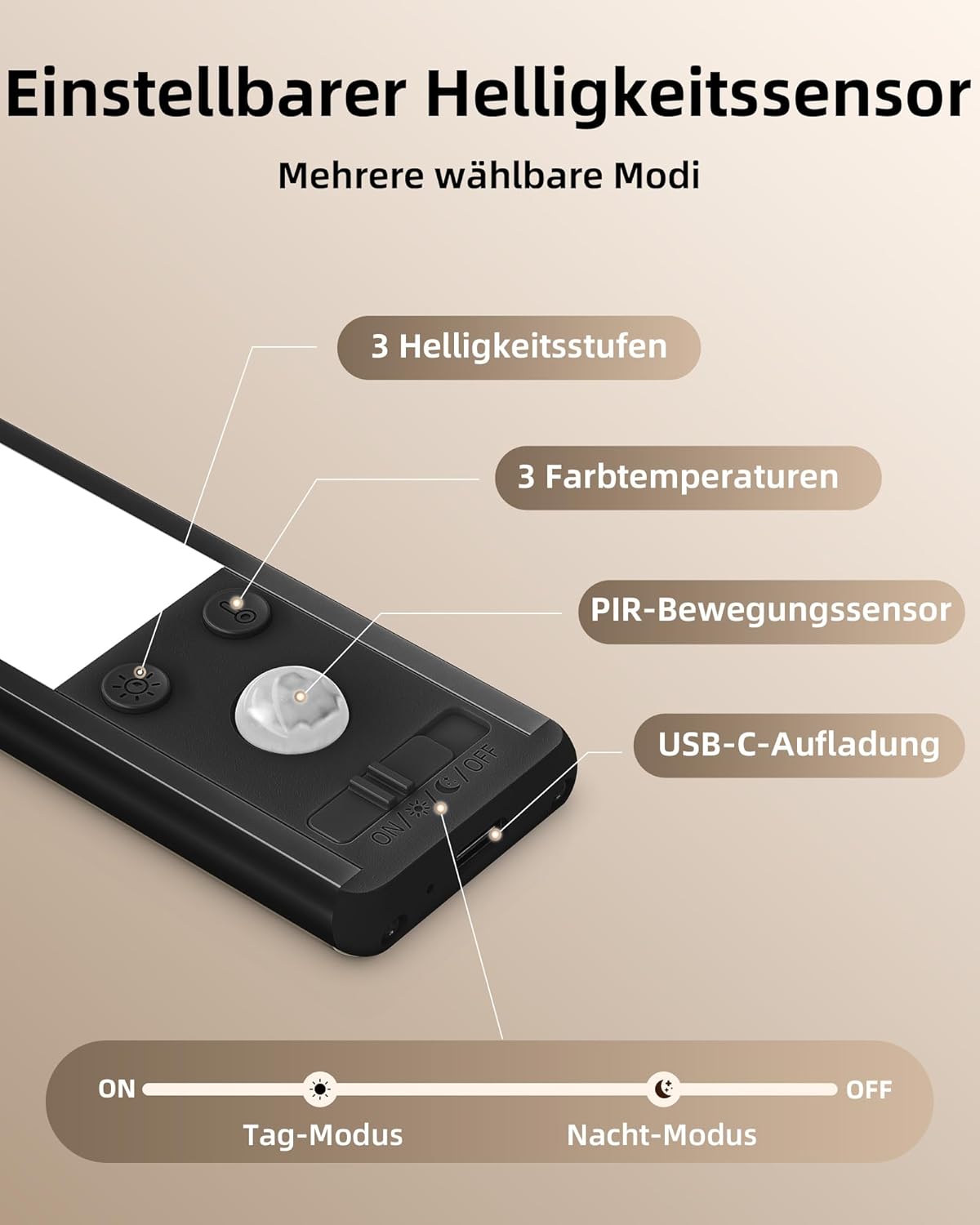 Thumbnail 1 de EZVALO Schrankbeleuchtung LED 25 cm (2 Stück) mit Bewegungsmelder, Akku und 3 Farbmodi