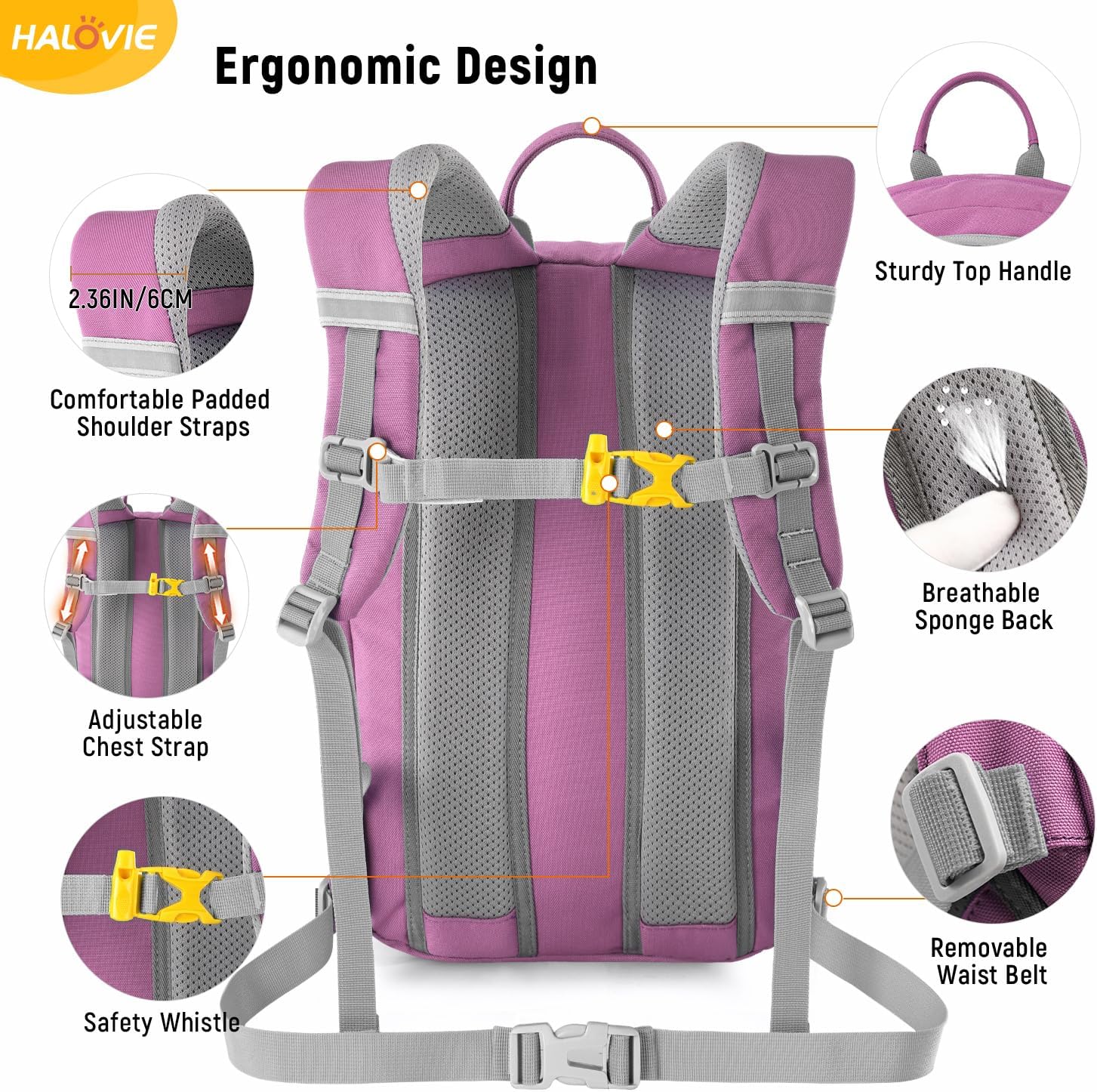 Detalle 2 de HALOVIE Wanderrucksack Kinder 12 l