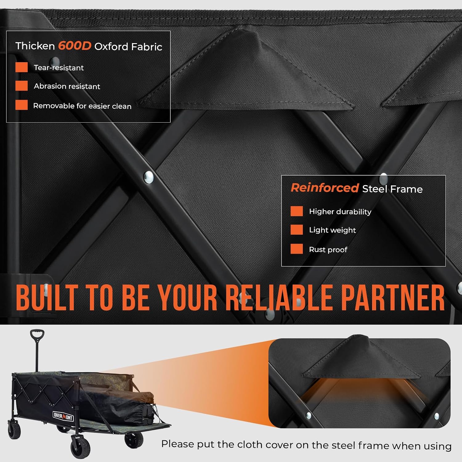 Detalle de OVERMONT OS06036 Foldable Utility Wagon with Tailgate, 220 lb Capacity
